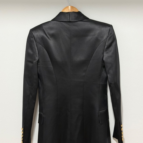 Balmain Double-Breasted Silk-Satin Blazer — Black, Gold Buttons, FR 36 (US 4) - Picture 6 of 11